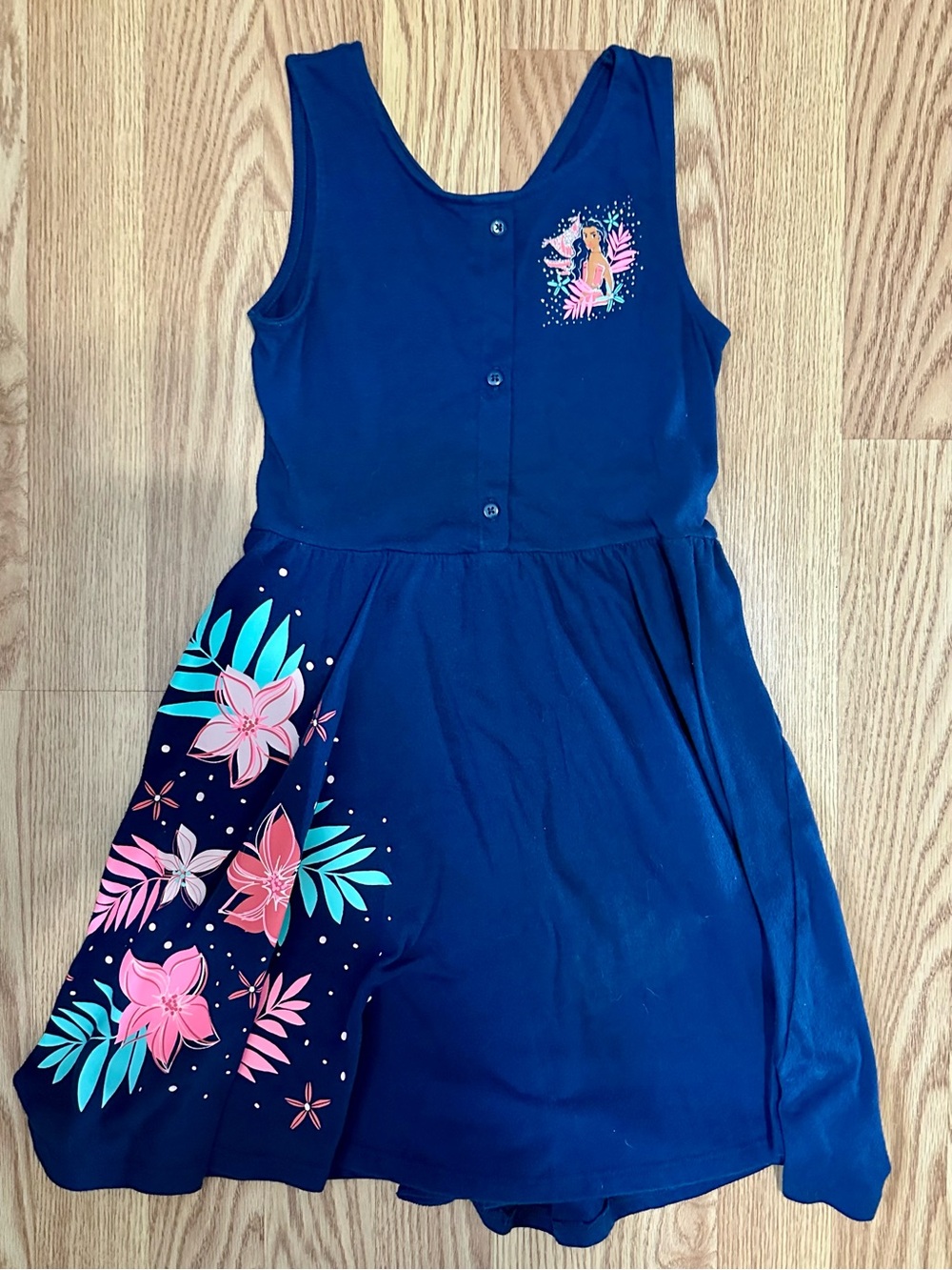 Girls Navy Floral Moana Sleeveless Dress with Pink Accents